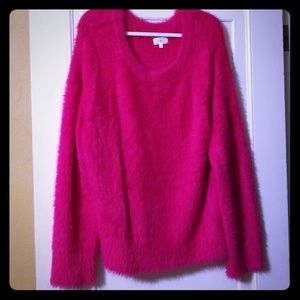 Lou and Greg fuzzy magenta sweater